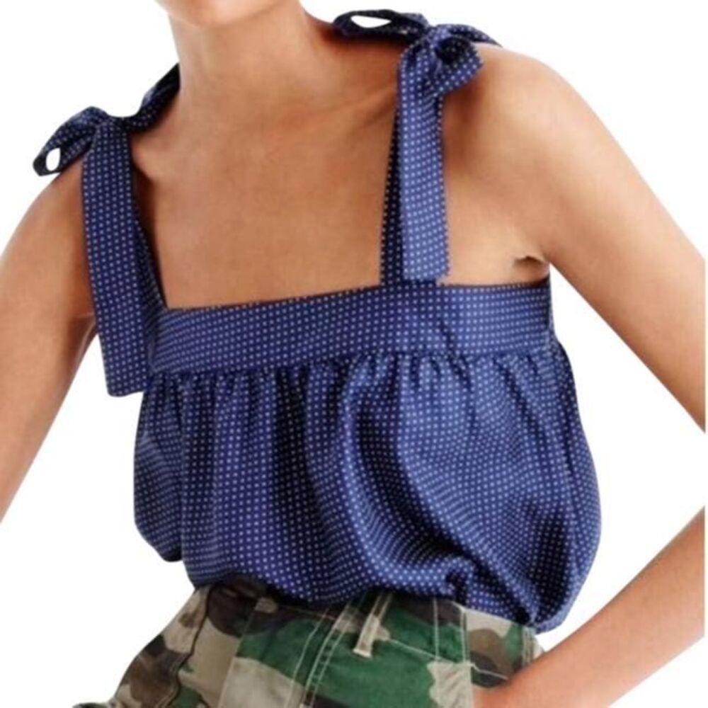 J.CREW Tie-shoulder Silk Top in polka dot 4 NWT